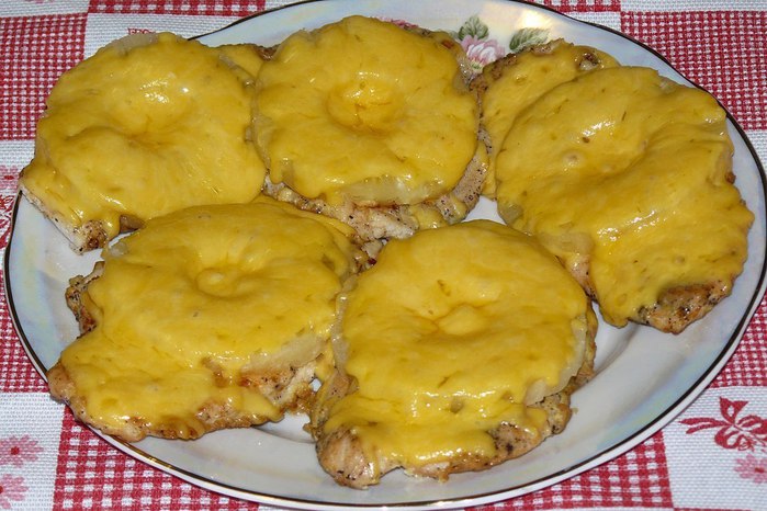 Рецепт 3. Куриное мясо с ананасами под сливочным соусом