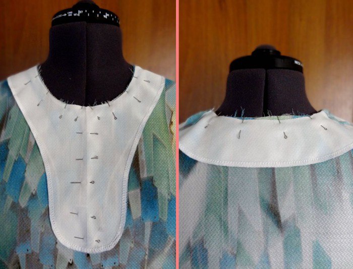 Обработка косой бейкой горловины платья