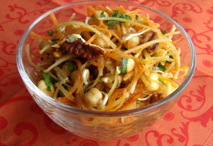 Рецепт салата с огурцом, топинамбуром и кабачком