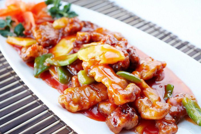 Рецепт свинины по-китайски на сковороде с овощами и ананасом